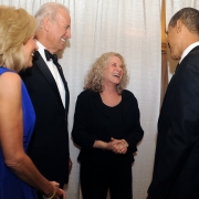Sharing a laugh with Barak Obama and the Bidens. Photo by Ruthi David