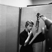 Carole in the vocal booth of Studio B in the RCA Studios NYC 1959.. 